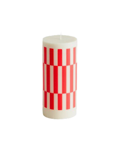 Small Column Candle / Off-White & Red