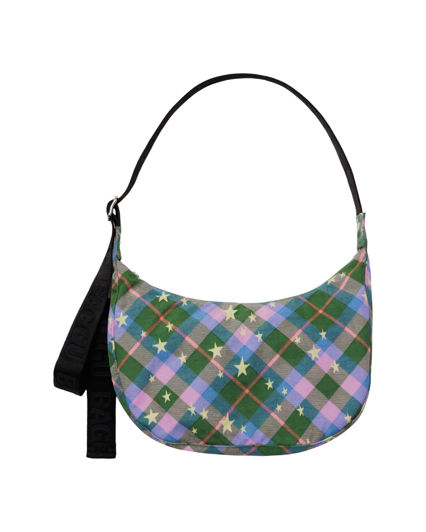 Green Star Plaid Medium Nylon Crescent Baggu