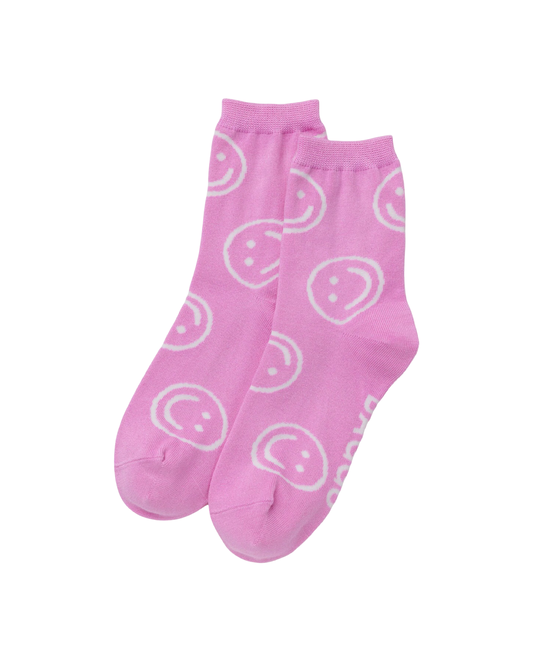 Pink Happy Crew Socks
