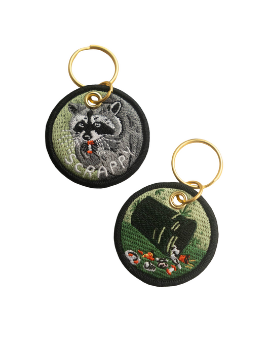 Scrappy Raccoon Embroidered Keychain