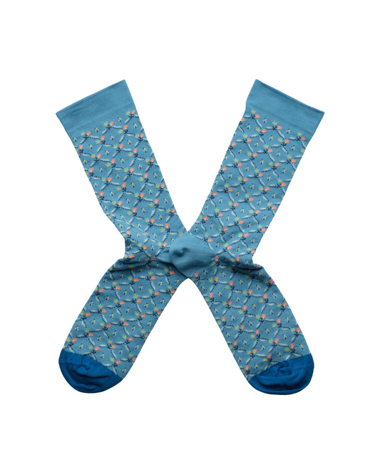 Washed Blue Floral Trellis Socks