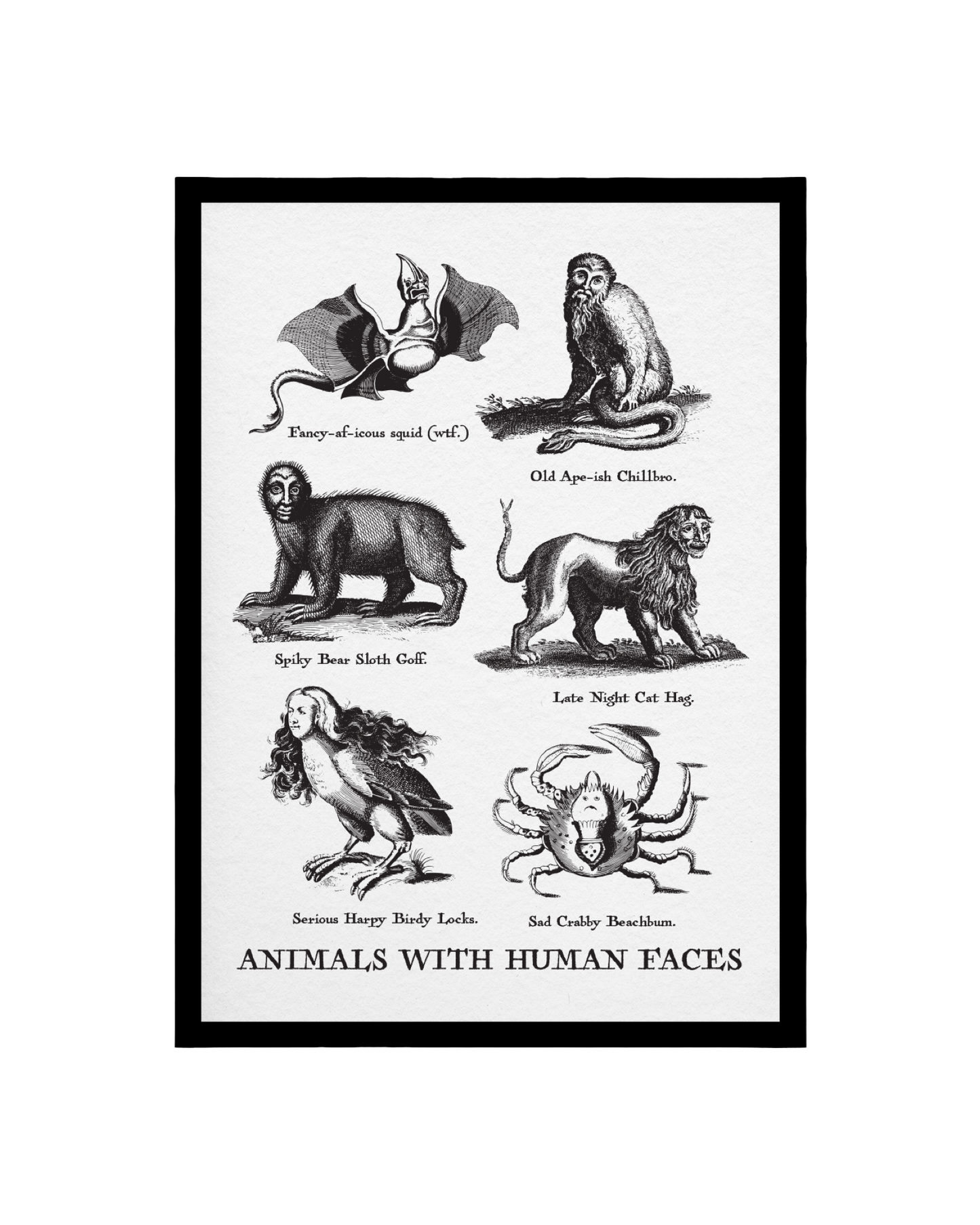 Animals With Human Faces A3 Print 