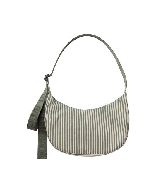 Sage Stripe Medium Nylon Crescent Baggu