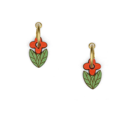 Red Folk Flower Hoop Earrings