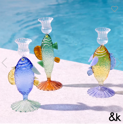 Glass Fish Candle Holder - Yellow