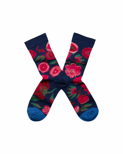 Dark Blue Flowers Socks