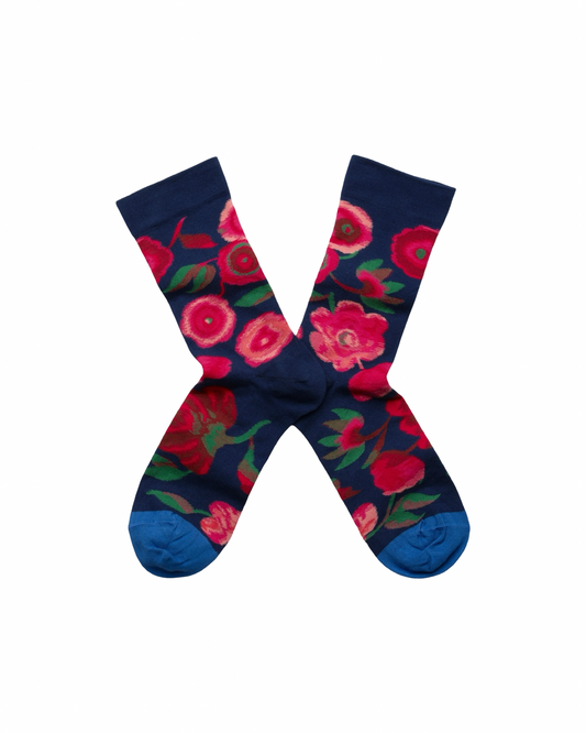 Dark Blue Flowers Socks
