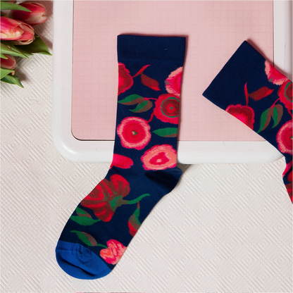 Dark Blue Flowers Socks