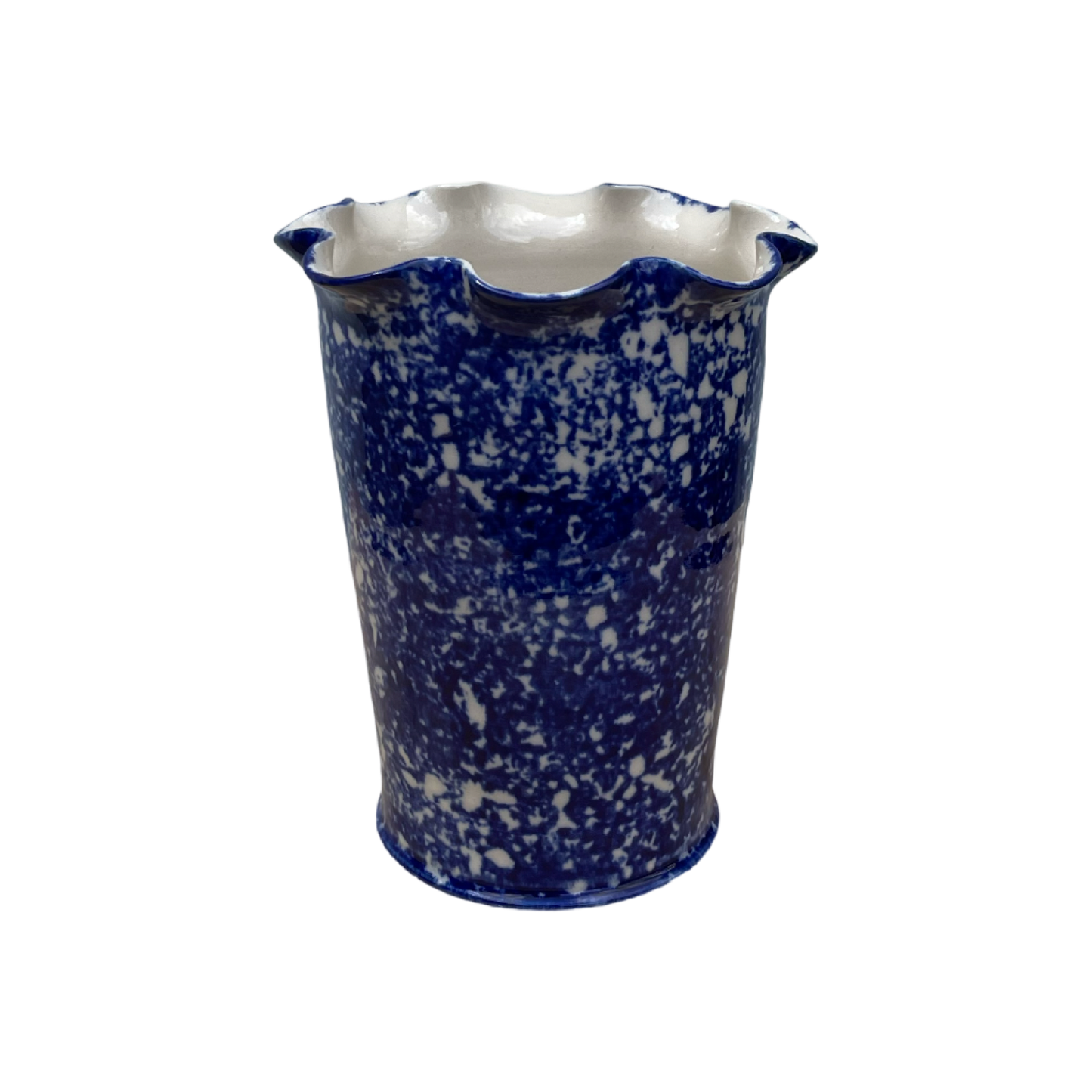 Cobalt Sponged Vase - Small - White