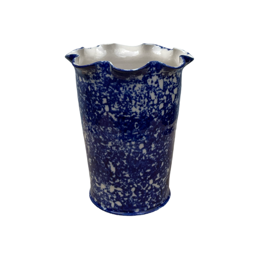 Cobalt Sponged Vase - Small - White