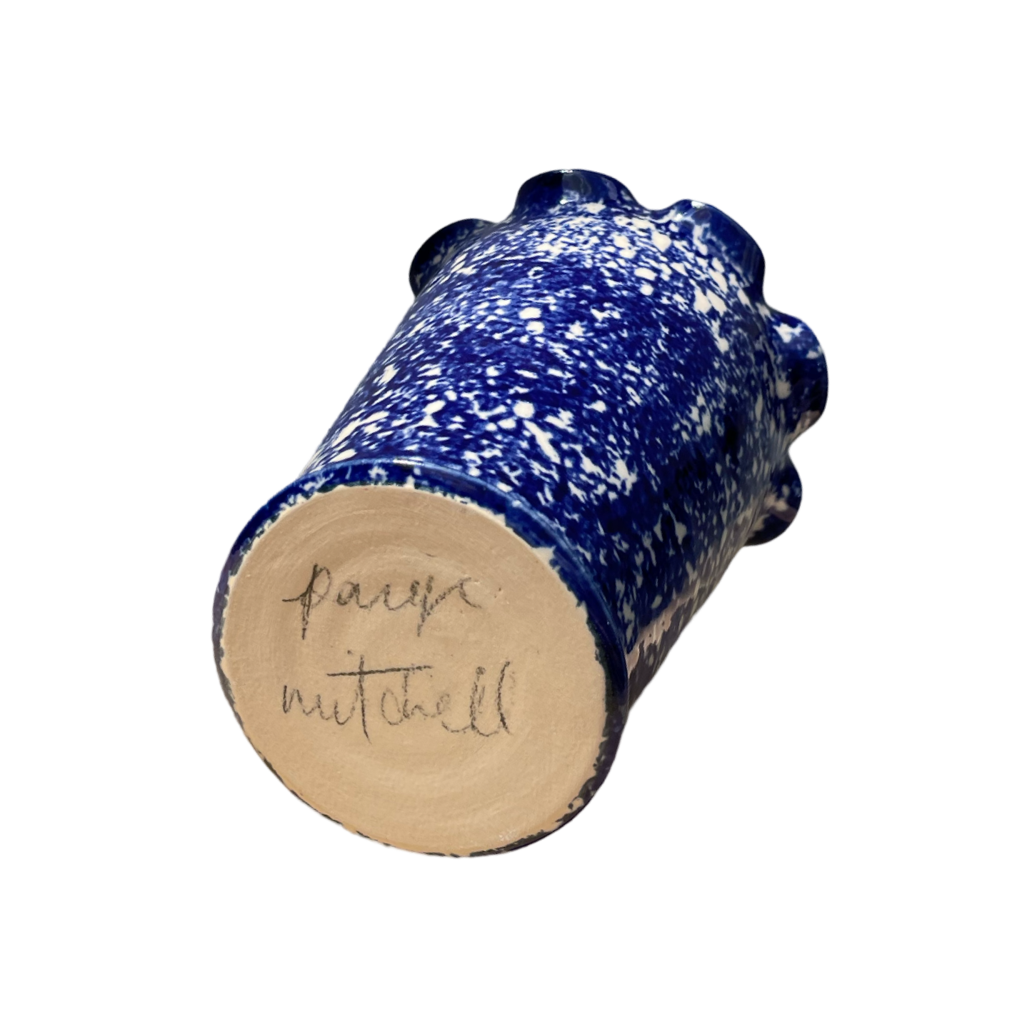 Cobalt Sponged Vase - Small - White