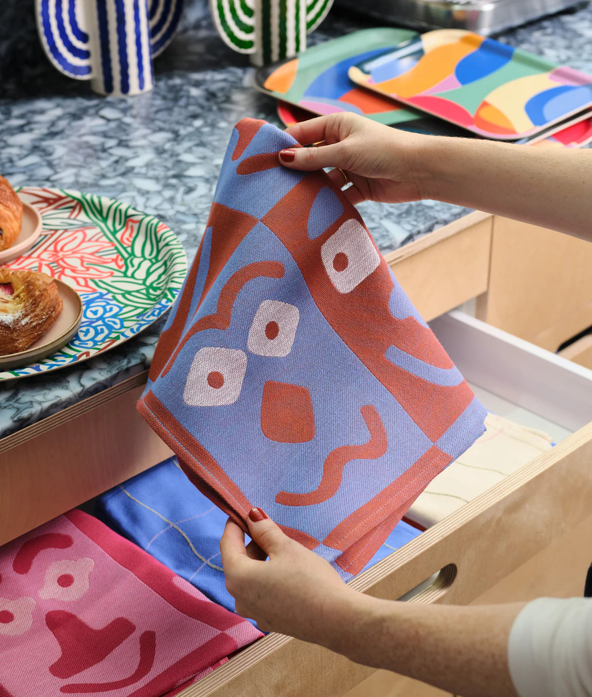 Blue Making Faces Tea Towel