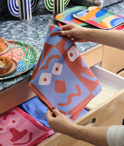 Blue Making Faces Tea Towel