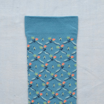 Washed Blue Floral Trellis Socks