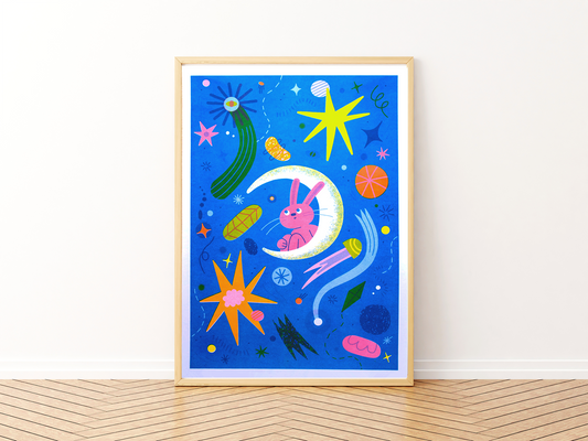 Space Bunny A3 Risograph Print