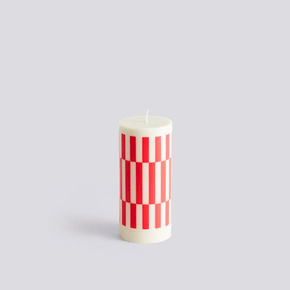 Small Column Candle / Off-White & Red