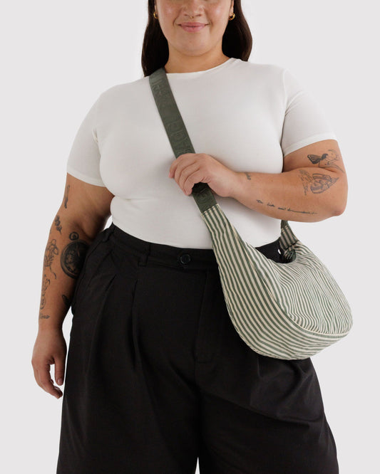 Sage Stripe Medium Nylon Crescent Baggu