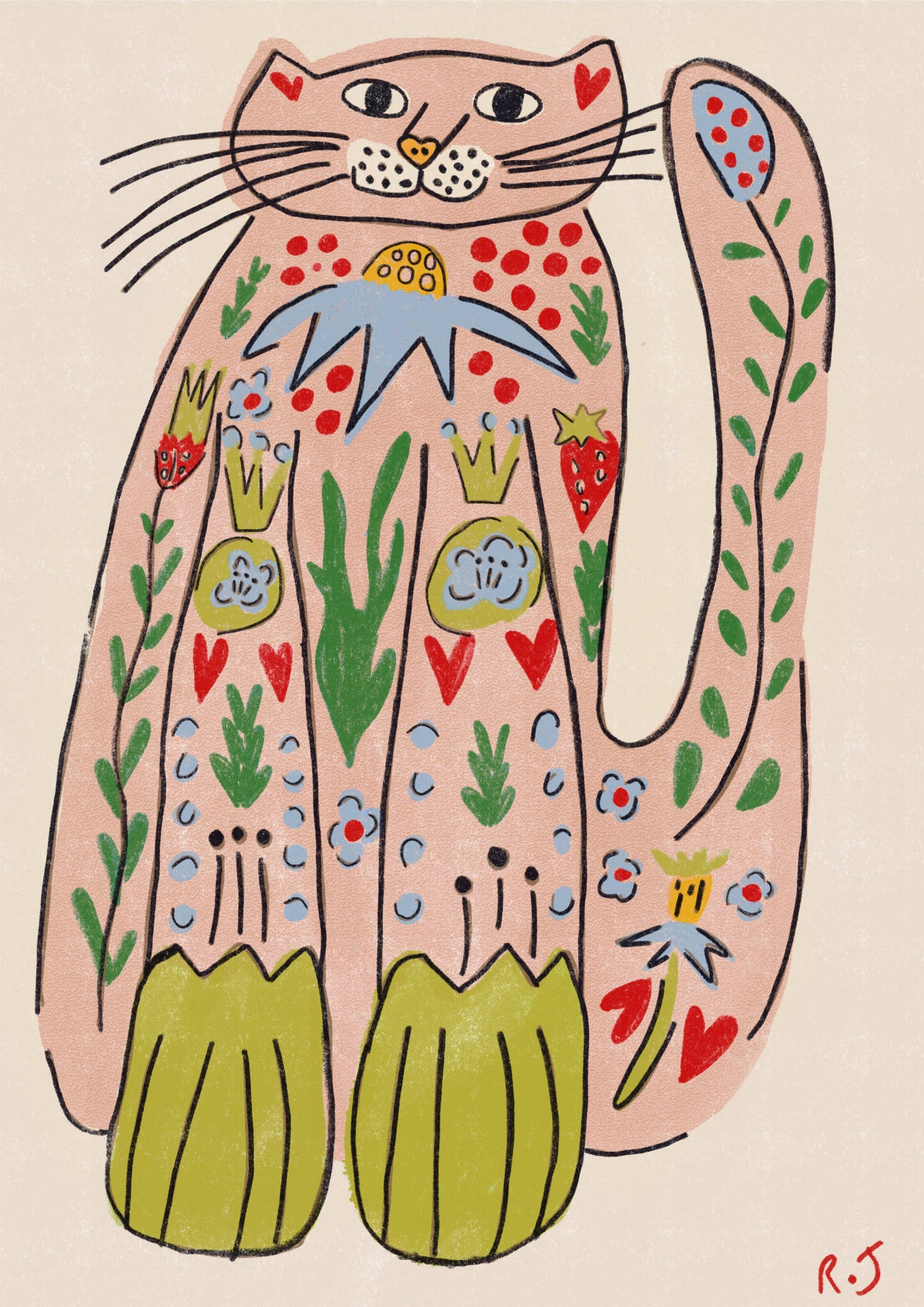 Folk Cat A4 Print