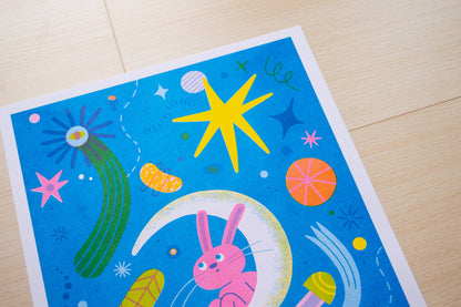 Space Bunny A3 Risograph Print