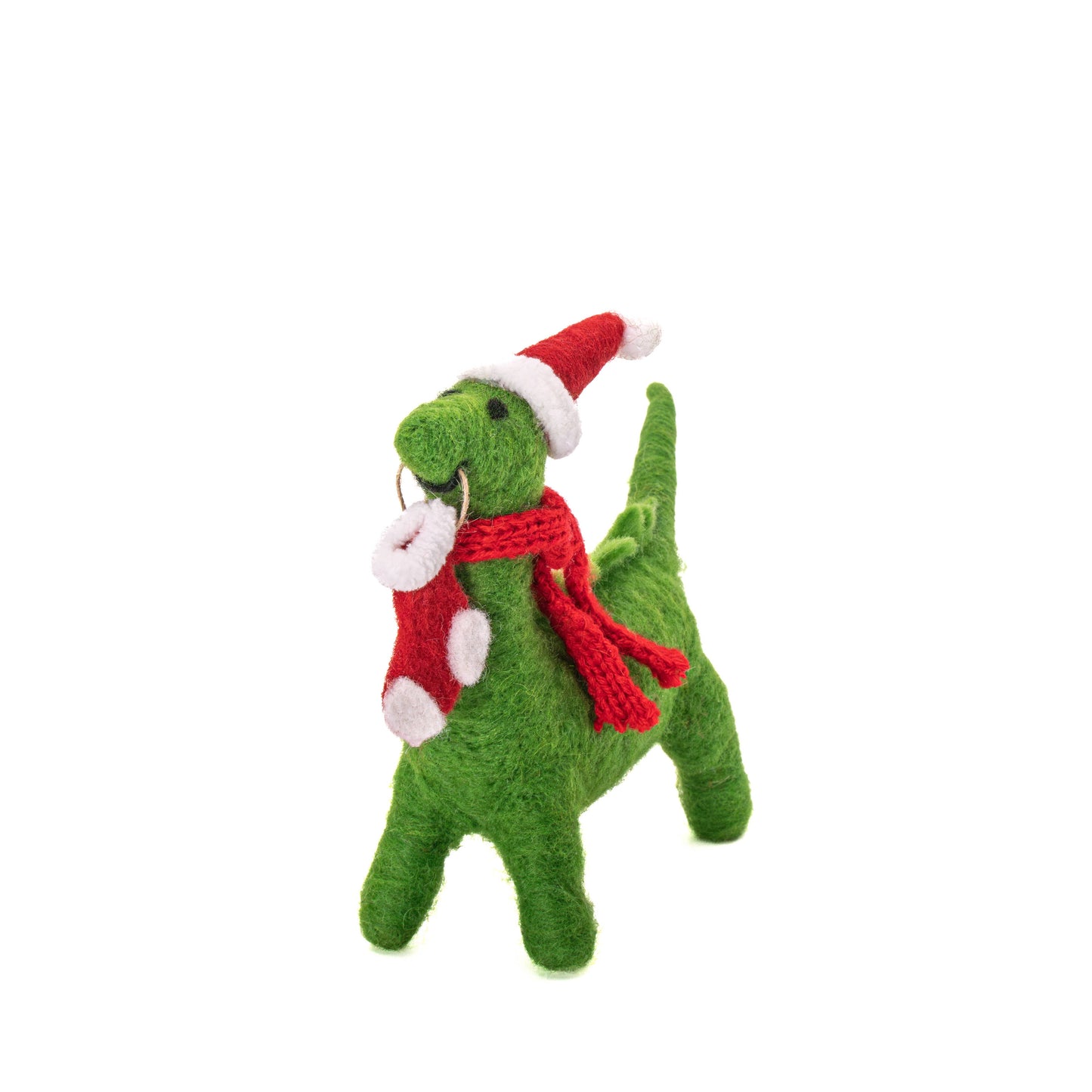Dinosaur with Christmas Stocking Felt Decoration