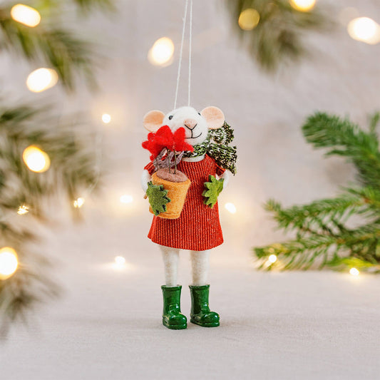 Gardening Mouse with Fork Felt Hanging Decoration