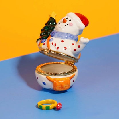Snowman with Christmas Tree Trinket Box