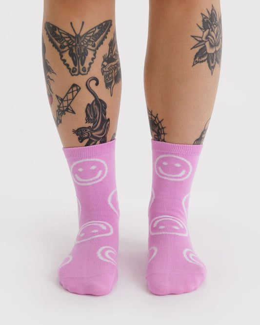 Pink Happy Crew Socks