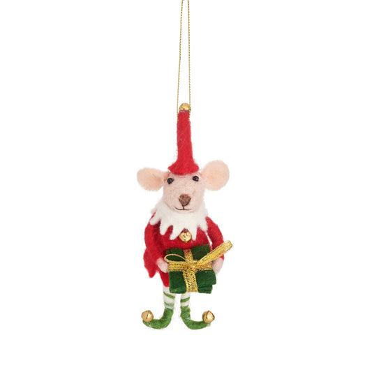 Mouse Elf with Present Felt Hanging Decoration