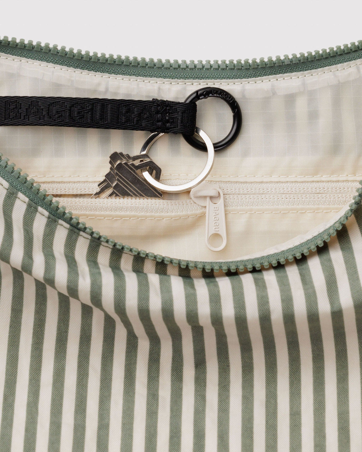 Sage Stripe Medium Nylon Crescent Baggu