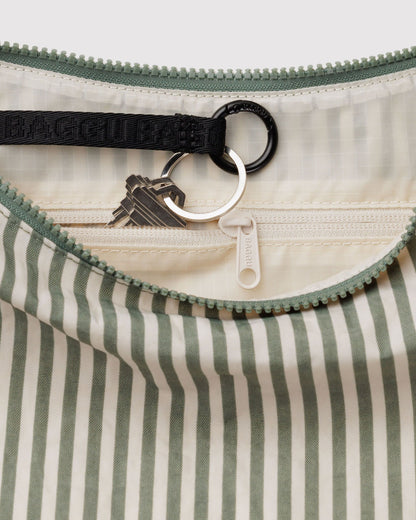 Sage Stripe Medium Nylon Crescent Baggu
