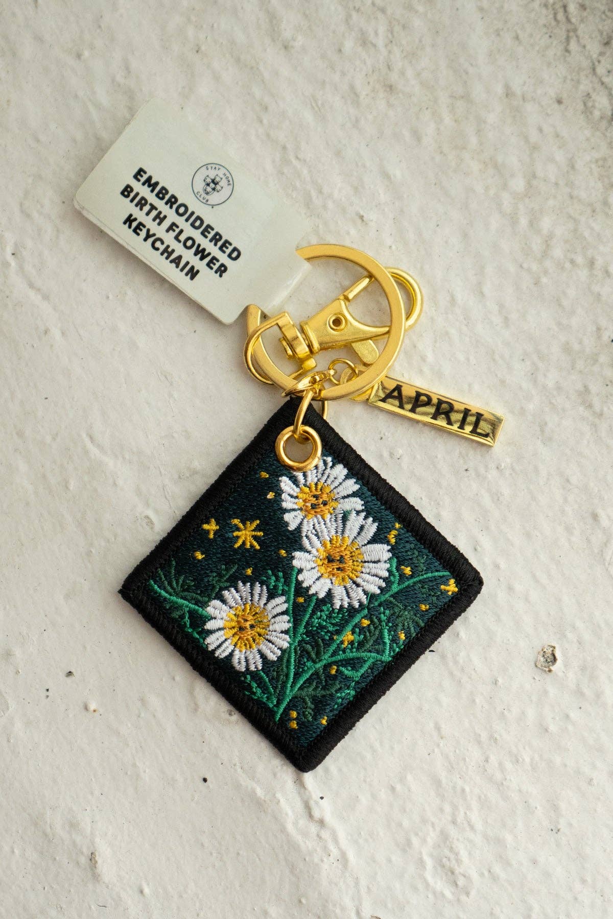 Daisy April Birth Flower Embroidered Keychain