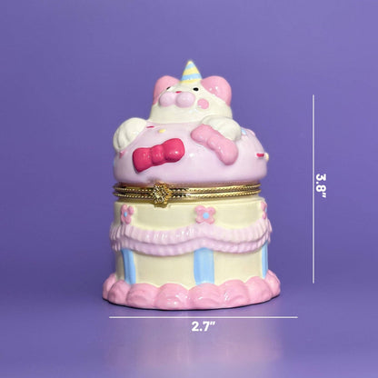 Birthday Cake Bear Hand Painted Trinket Box