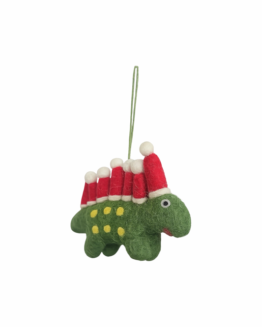 Green Dinosaur with Santa Hats Felt Decoration