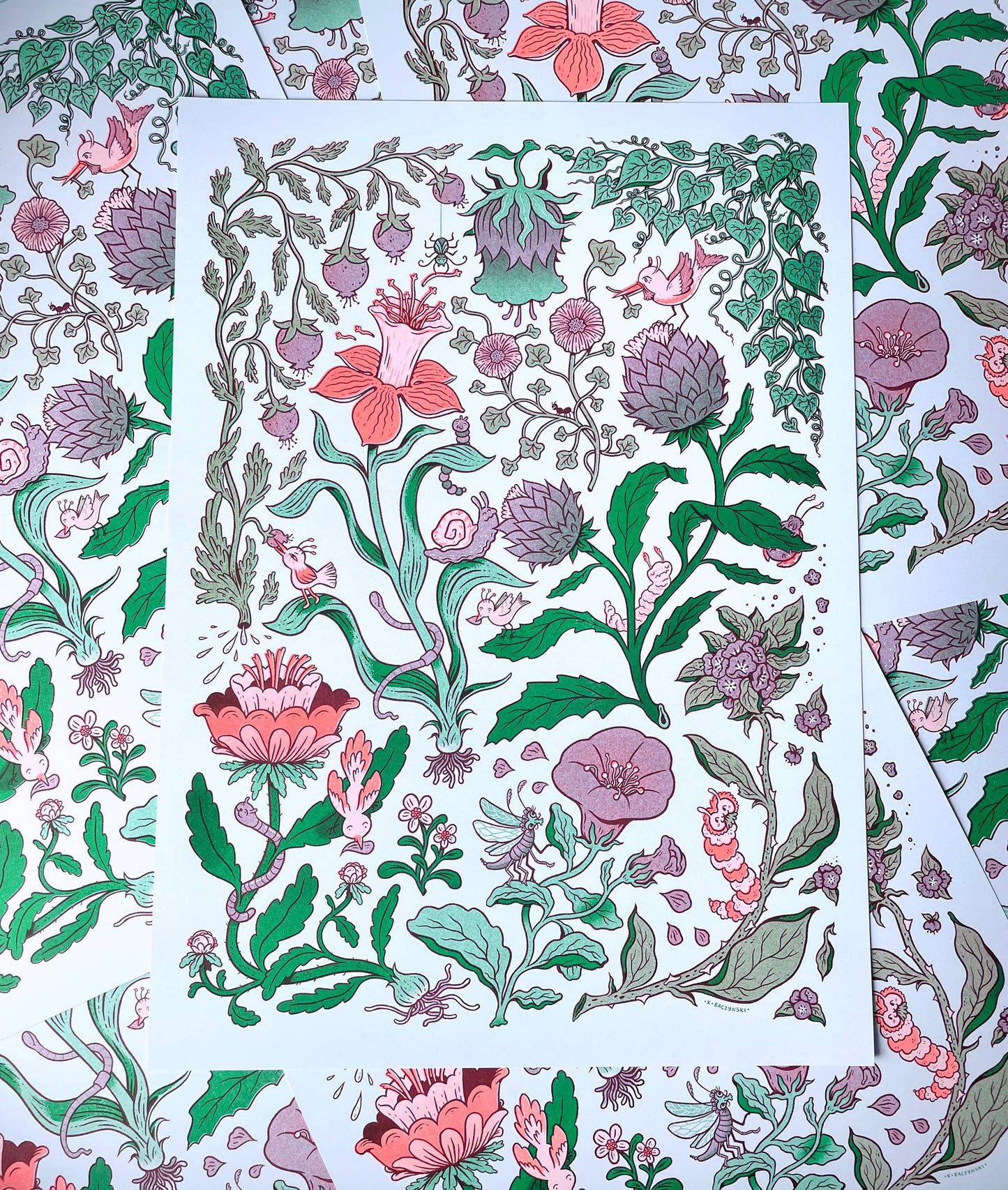 Bugs, Birds, Blooms A3 Riso Print