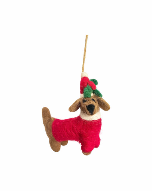 Christmas Sausage Dog Felt Decoration