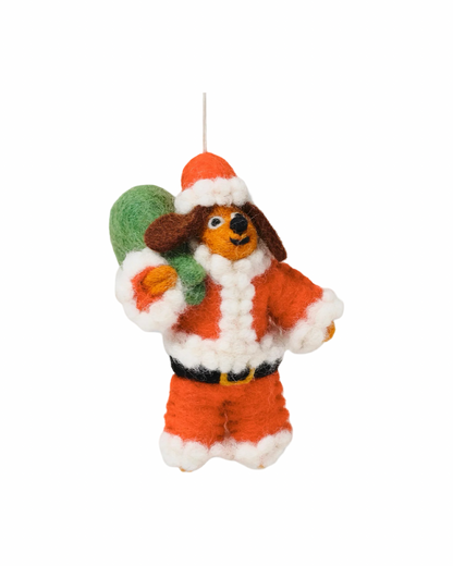 Dog in Santa Costume Felt Decoration