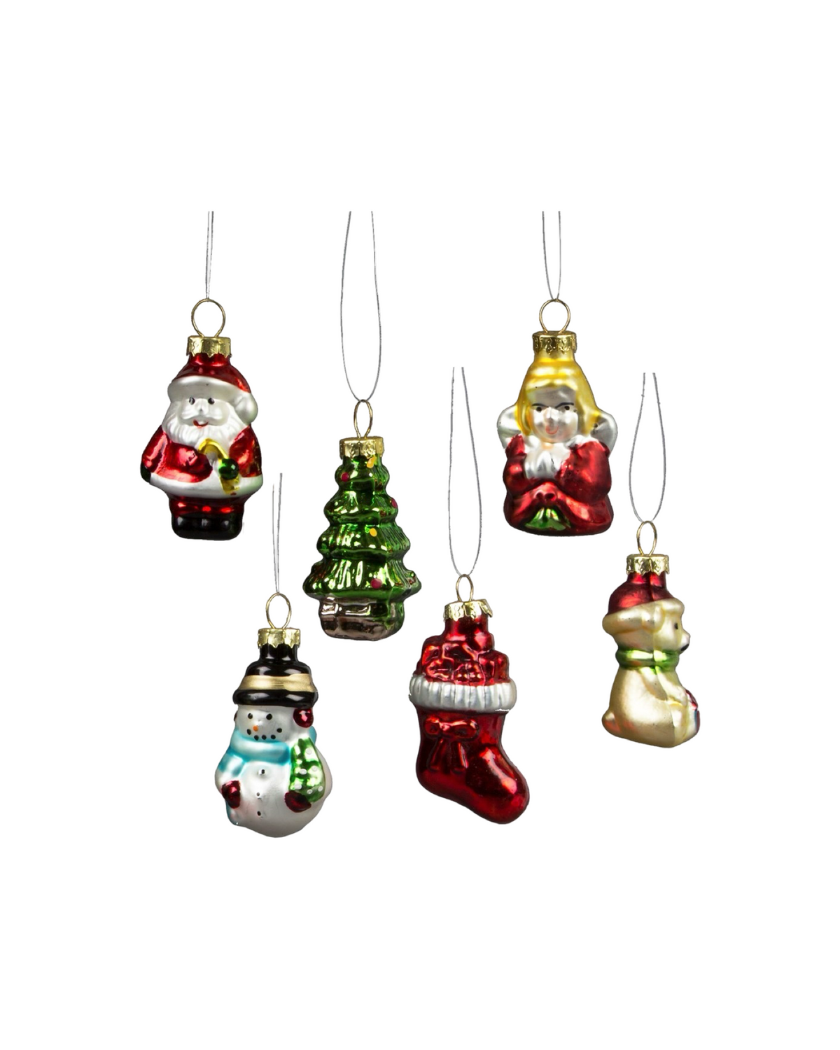 Glitzy Mini Christmas Characters Shaped Baubles - Set of 6