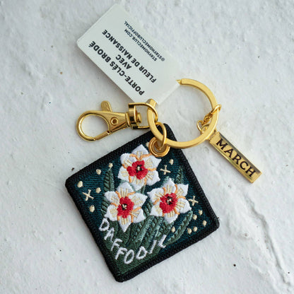 Daffodil March Birth Flower Embroidered Keychain