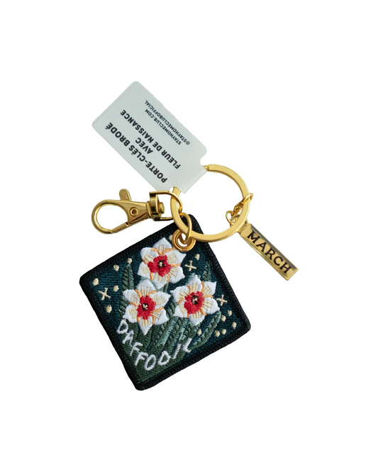 Daffodil March Birth Flower Embroidered Keychain