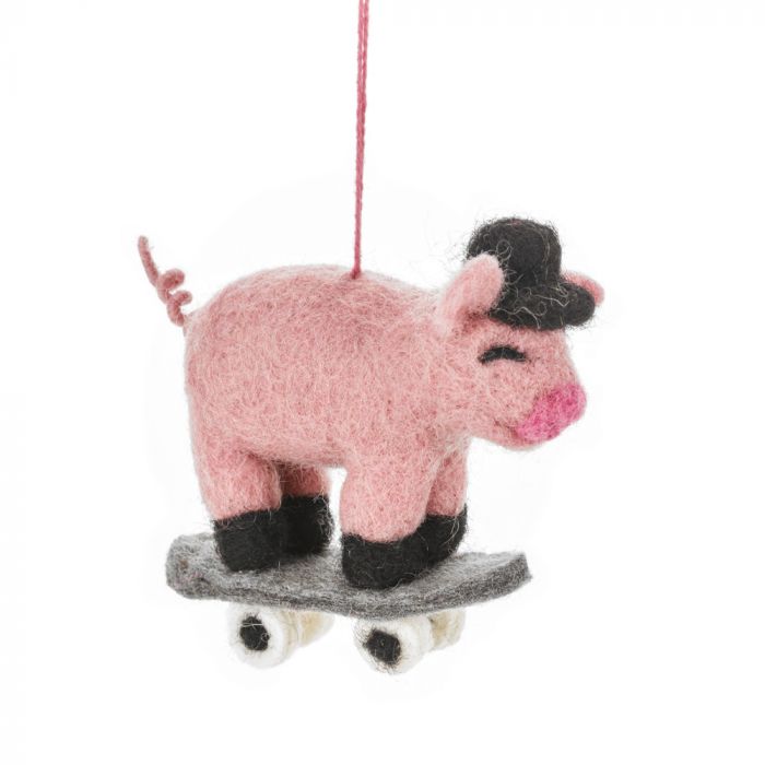 Skating Swine Handmade Felt Hanging Decoration