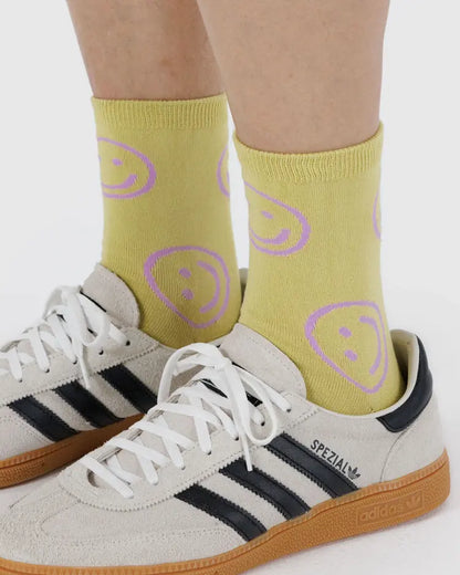 Straw Happy Crew Socks