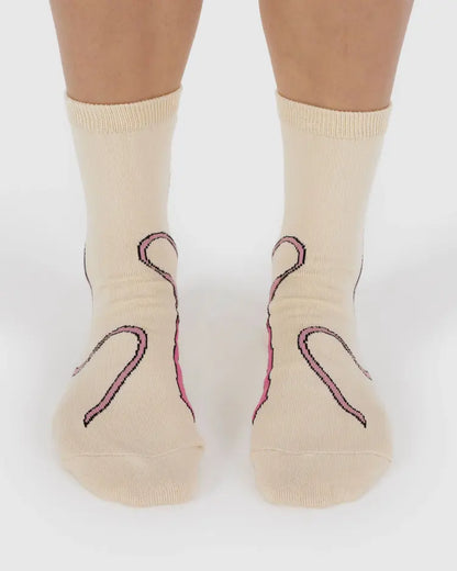 Pink Bow Happy Crew Socks