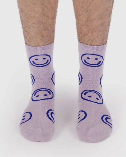 Dusty Pink Happy Crew Socks