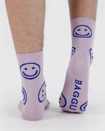 Dusty Pink Happy Crew Socks