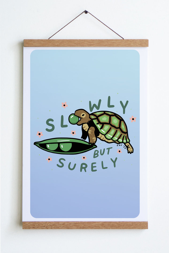 Slowly Turtle Print - Large 12"x18" Blue