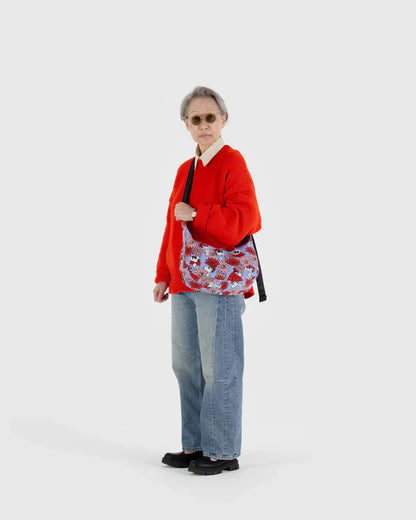 BAGGU Floral Snoopy Medium Nylon Crescent Bag