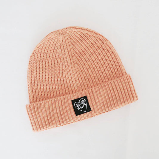 Crying Heart Ribbed Beanie Hat - Blush