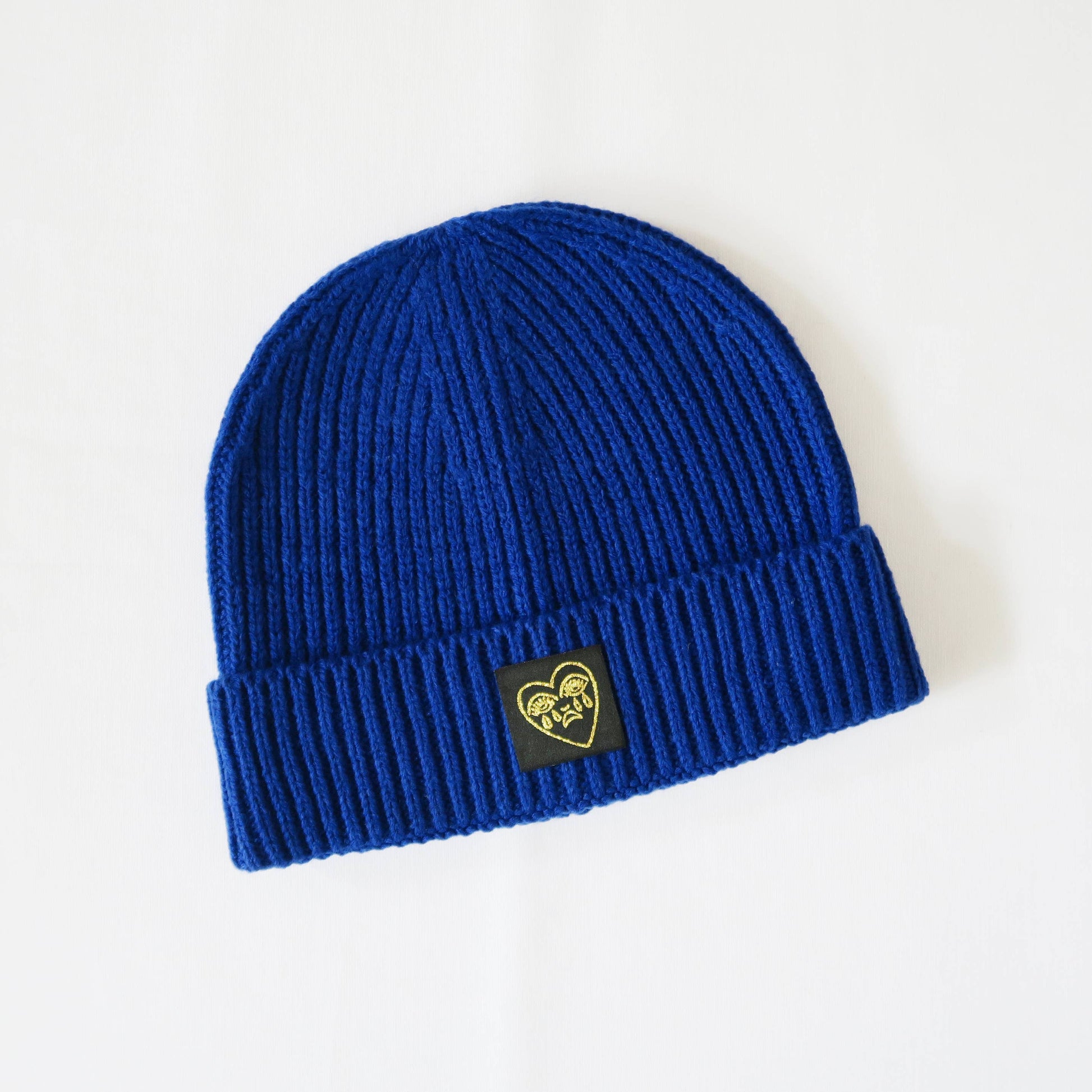 Crying Heart Ribbed Beanie Hat - Royal Blue