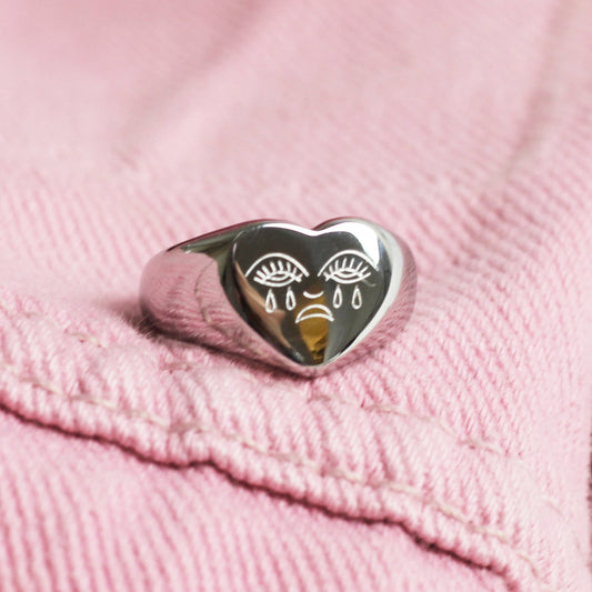 Crying Heart Ring - Silver