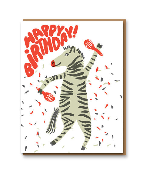Party Zebra Birthday Greetings Card
